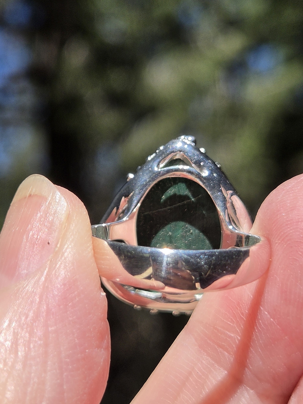 Malachite Natural 24k Sterling & White Gold Ring Sz8 - Picture 7 of 8